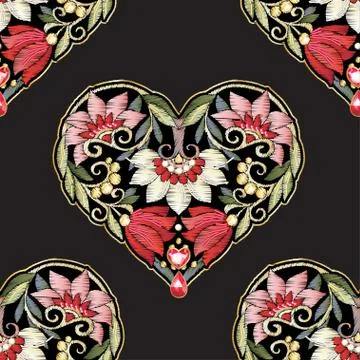 Embroidered love heart-shaped patch Stock Illustration