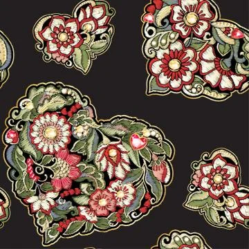 Embroidered love heart-shaped patch Stock Illustration