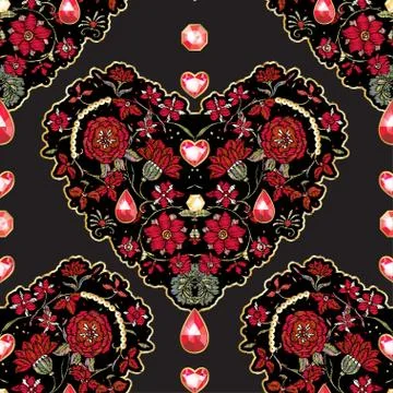 Embroidered love heart-shaped patch Stock Illustration