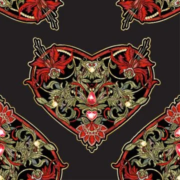 Embroidered love heart-shaped patch Stock Illustration