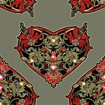 Embroidered love heart-shaped patch Stock Illustration