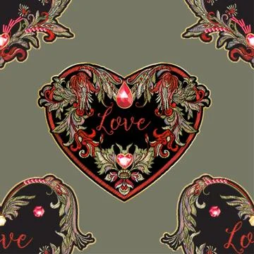 Embroidered love heart-shaped patch Stock Illustration