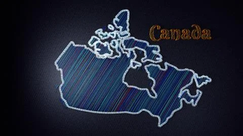 Embroidered Map of Canada with Colorful Threads on Fabric Stock Illustration