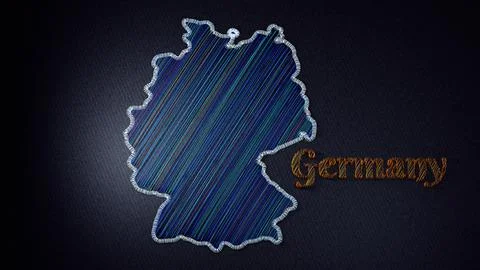Embroidered Map of Germany with Colorful Threads on Fabric Stock Illustration