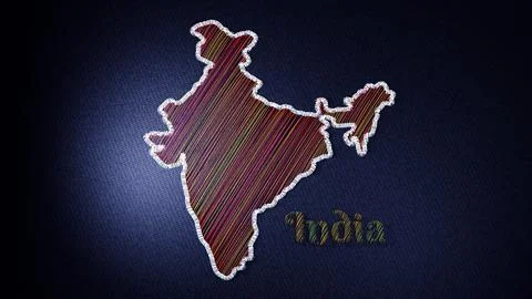 Embroidered Map of India with Colorful Threads on Fabric Stock Illustration