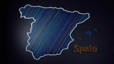 Embroidered Map of Spain with Colorful Threads on Fabric Stock Illustration