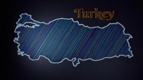 Embroidered Map of Turkey with Colorful Threads on Fabric Stock Illustration