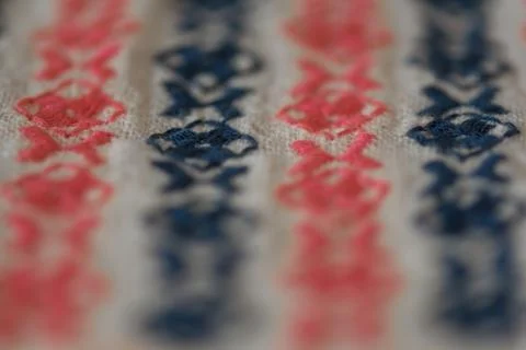 Embroidered pattern on cotton fabric . Stock Photos