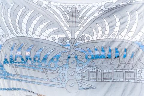 Embroidered tablecloth Foto stock