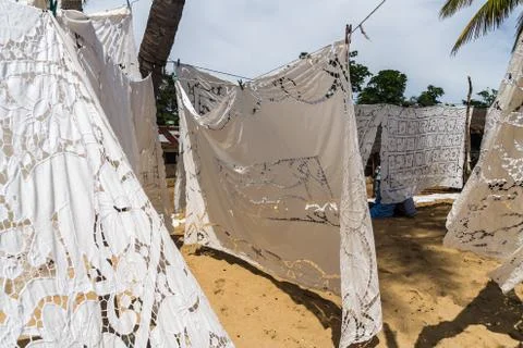 Embroidered tablecloths Stock Photos