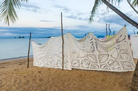 Embroidered tablecloths Stock Photos