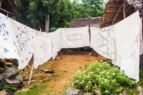 Embroidered tablecloths Stock Photos