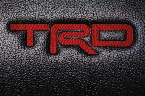 Embroidered TRD Logo on Toyota Softex Leather Upholstery Stock Photos