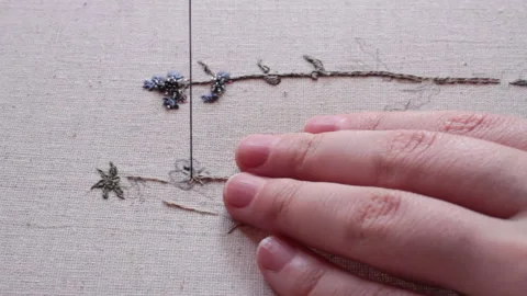 .The embroiderer at work. Couture embroidery of floral motifs Stock Footage 146259727