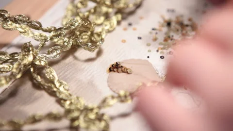 .The embroiderer at work. Couture embroidery of the half shell Stock Footage 146264458