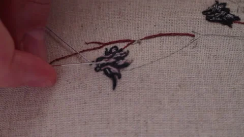.The embroiderer at work. Demonstration of embroidery techniques Stock Footage 146261122