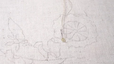.The embroiderer at work. Demonstration of embroidery techniques Stock Footage 146266763