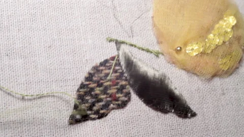 .The embroiderer at work. Demonstration of embroidery techniques Stock Footage 146266998