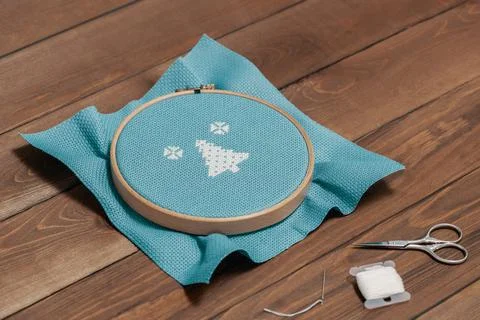 Embroidery and craft tools on table in indoors Stock Photos