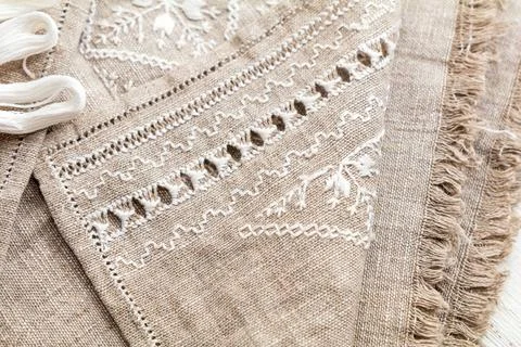 Embroidery background. Needlework in progress Embroidery background. Linen... 写真素材