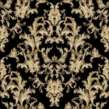 Embroidery Baroque seamless pattern. Black vector grunge background. Tapestry イラスト素材