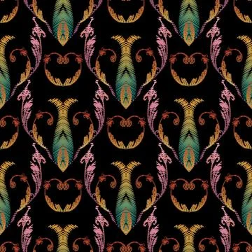 Embroidery baroque seamless pattern. Damask floral vector tapestry background イラスト素材