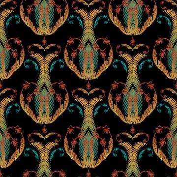 Embroidery baroque seamless pattern. Damask floral vector tapestry background イラスト素材