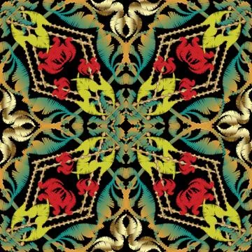 Embroidery Baroque seamless pattern. イラスト素材