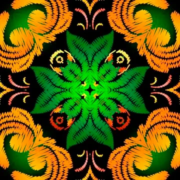 Embroidery Baroque style vector seamless pattern. Colorful floral glowing イラスト素材