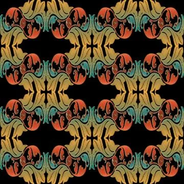 Embroidery baroque vector seamless pattern. Colorful floral grunge background Stock Illustration