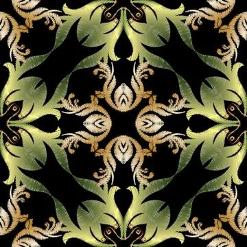 Embroidery baroque vector seamless pattern. Floral grunge vintag イラスト素材