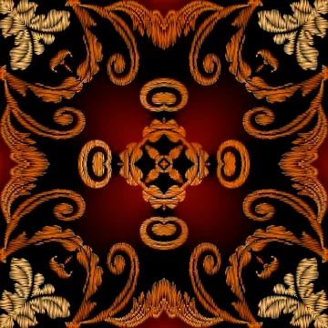 Embroidery baroque vector seamless pattern. Colorful floral grunge background Stock Illustration