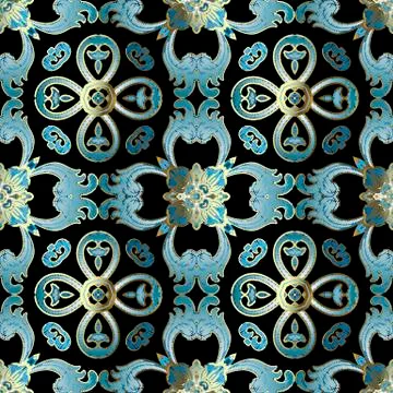 Embroidery baroque vector seamless pattern. Colorful floral grunge background Stock Illustration