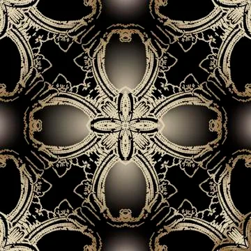 Embroidery baroque vector seamless pattern. Colorful floral glowing background Illustrazione stock
