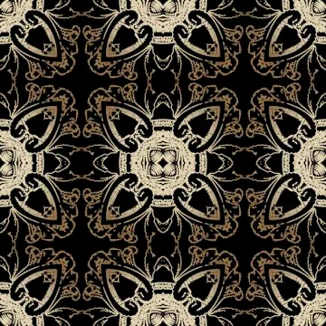 Embroidery baroque vector seamless pattern. Colorful floral Damask background Stock Illustration