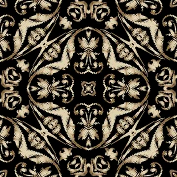 Embroidery baroque vector seamless pattern. Colorful floral grunge background Illustrazione stock