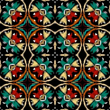 Embroidery baroque vector seamless pattern. Colorful floral grunge background 스톡 일러스트