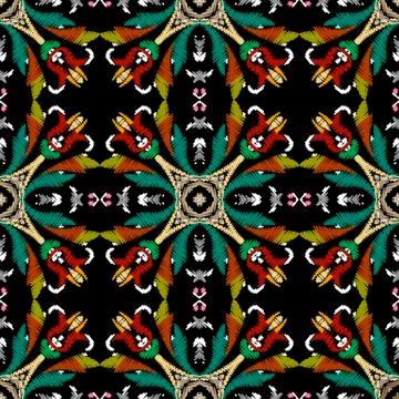 Embroidery baroque vector seamless pattern. Colorful floral grunge background 스톡 일러스트