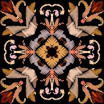 Embroidery baroque vector seamless pattern. Colorful floral grunge background Illustrazione stock