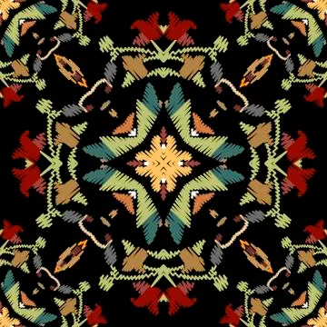 Embroidery baroque vector seamless pattern. Colorful floral grunge background Illustrazione stock