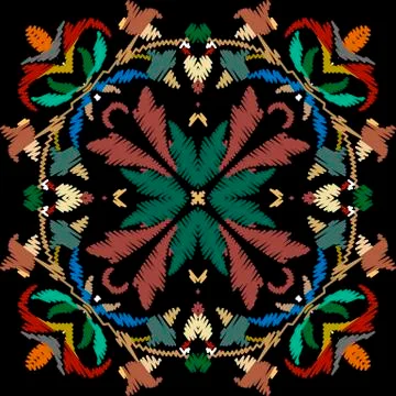 Embroidery baroque vector seamless pattern. Colorful floral grunge background 스톡 일러스트