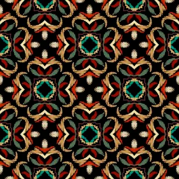 Embroidery baroque vector seamless pattern. Colorful floral grunge background 스톡 일러스트