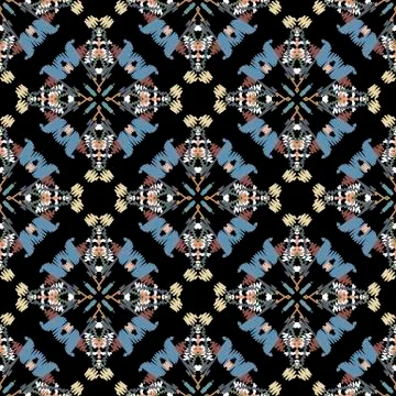 Embroidery baroque vector seamless pattern. Colorful floral grunge background Stock Illustration