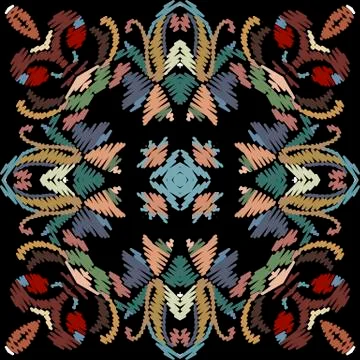 Embroidery baroque vector seamless pattern. Colorful floral grunge background Stock Illustration