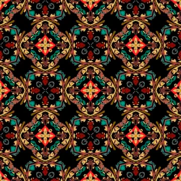 Embroidery baroque vector seamless pattern. Colorful floral grunge background Stock Illustration