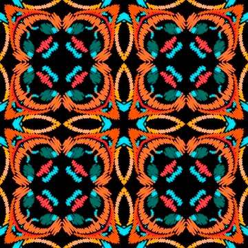 Embroidery baroque vector seamless pattern. Colorful floral grunge background Stock Illustration