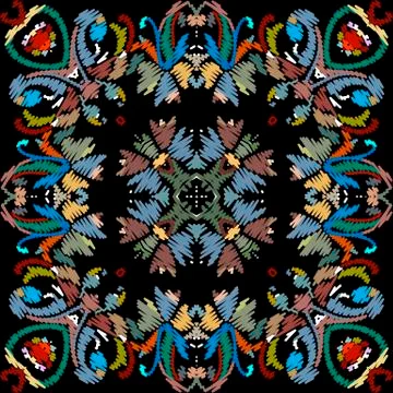 Embroidery baroque vector seamless pattern. Colorful floral grunge background Illustrazione stock