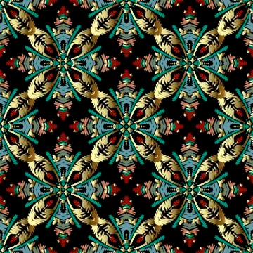 Embroidery Baroque vector seamless pattern. Colorful floral grunge background 스톡 일러스트