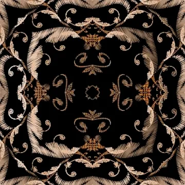 Embroidery Baroque vector seamless pattern. Colorful floral grunge background 스톡 일러스트