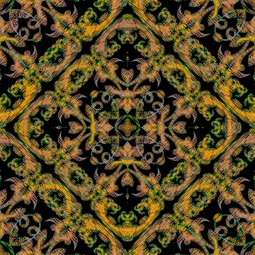 Embroidery baroque vector seamless pattern. Colorful floral grunge background イラスト素材
